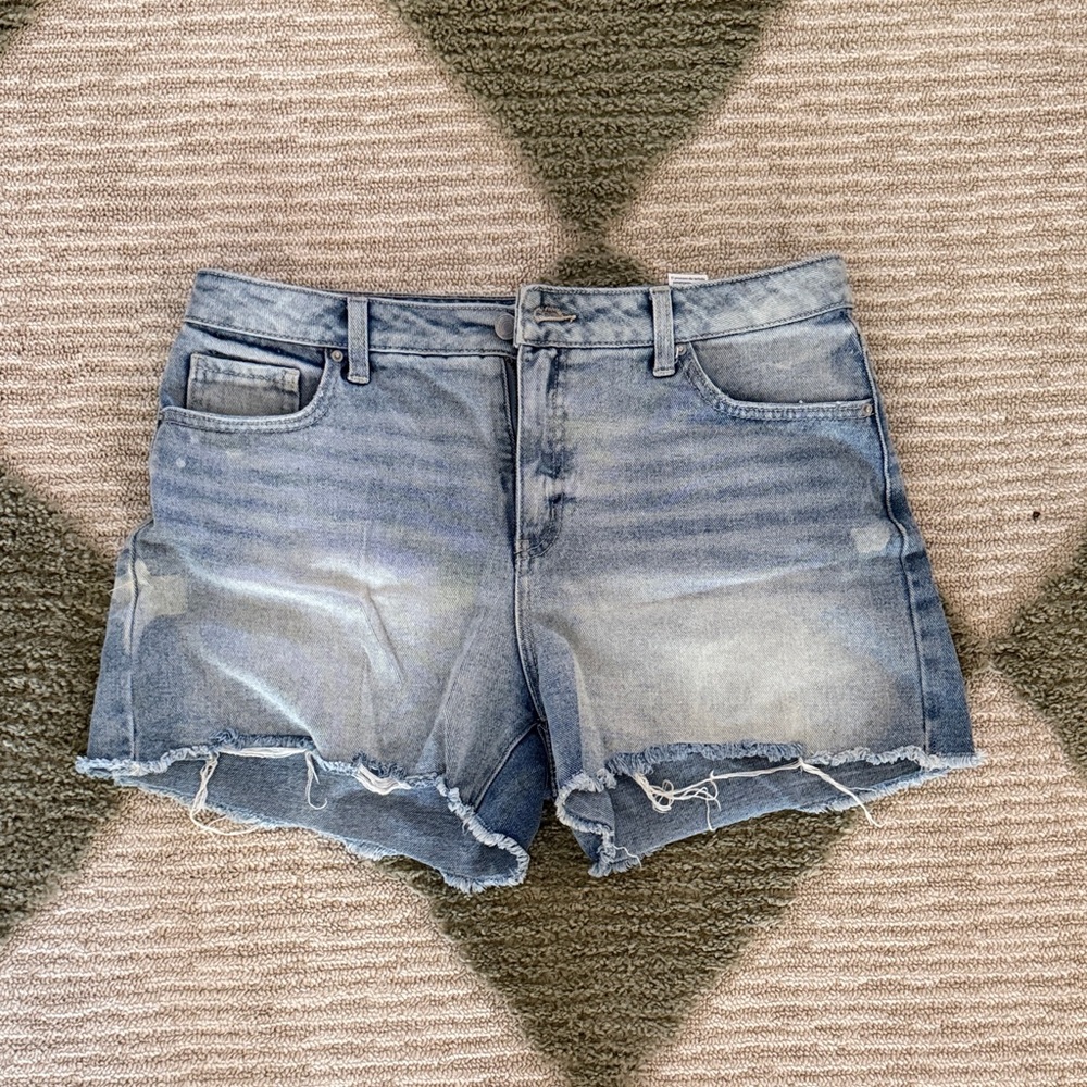 Time and Tru Light Blue Distressed High-Rise Denim Shorts